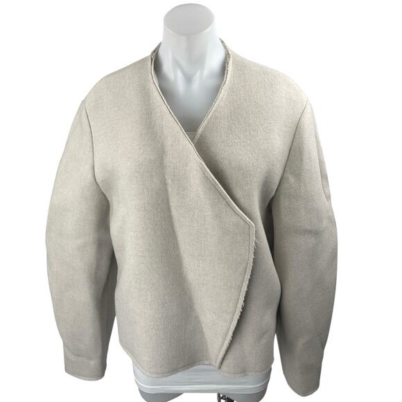 H&M Women's Beige Wool Long Sleeve Wrapover V Neck Sweater Coat Jacket Size S - Picture 1 of 3